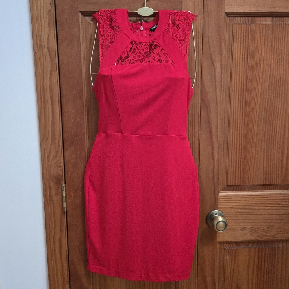 Red lace accented dress